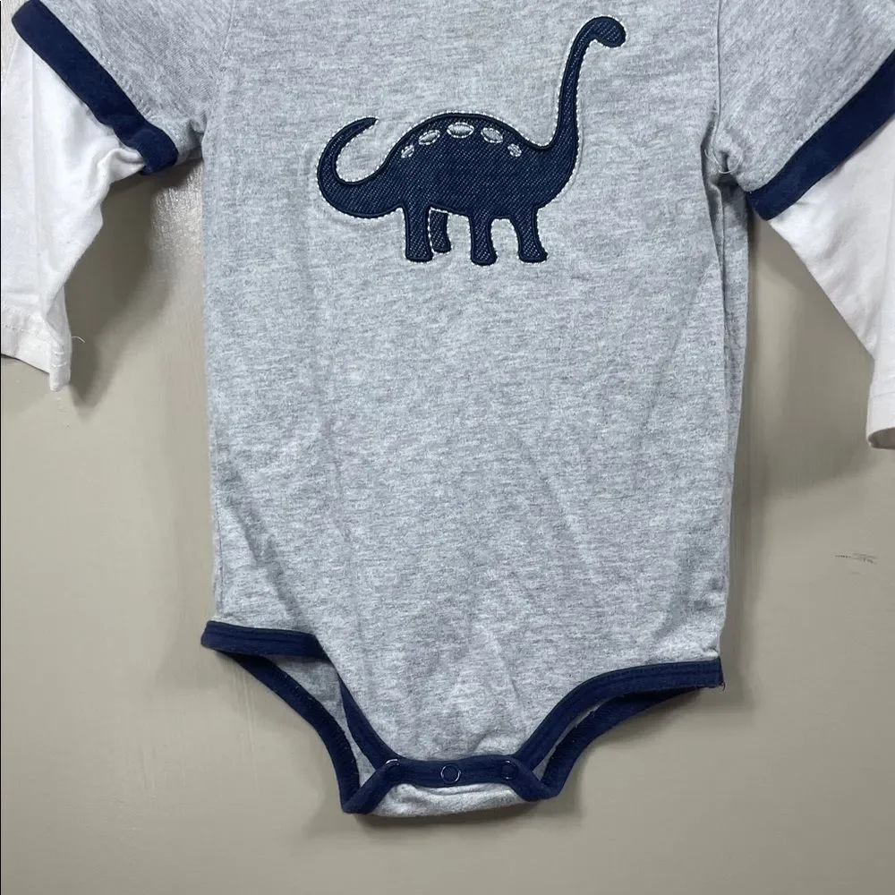 Carter’s Gray & Navy Layered Look Dinosaur Bodysuit - Size 6-9 months